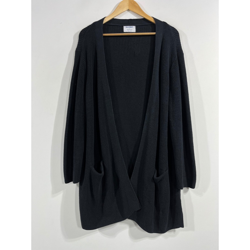 Old Navy Womens Parisian Black Ribbed Open Front Longline Cardigan Sweater 2X